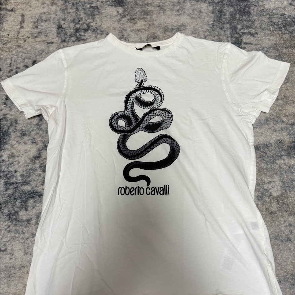 Roberto Cavalli white &black Snake Motif Tee